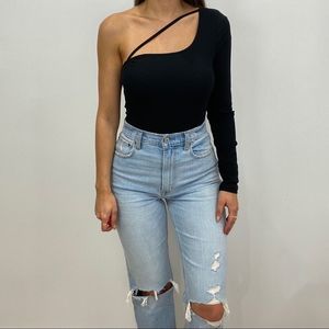 NWT Black One Sleeve Strapy Cut Out Bodysuit